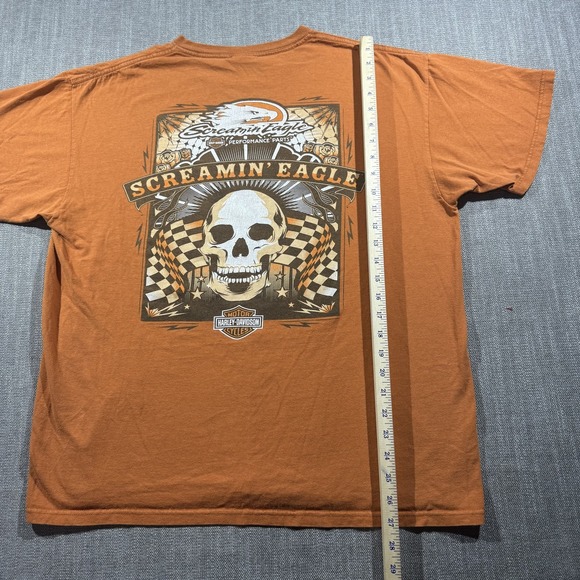 Harley-Davidson Shirt Mens XL Orange Screamin' Eagle Skull Graphic Biker Tee - Picture 3 of 8